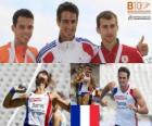 Dekatlon şampiyonu Romain Barras, Eelco Sintnicolaas ve Andrei Krauchanka (2 ve 3) Avrupa Atletizm Şampiyonası&#039;nda Barcelona 2010